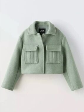 ZARA Kids Light Sage Green Cropped Jacket with Pockets-size 13/14